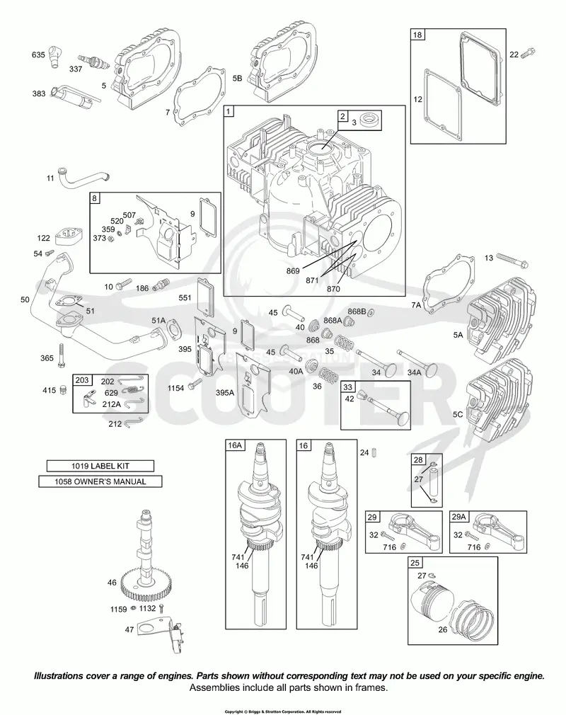 Cams, Crankcase Cover, Crankshaft, Cylinder Head, Pistons, Valves
