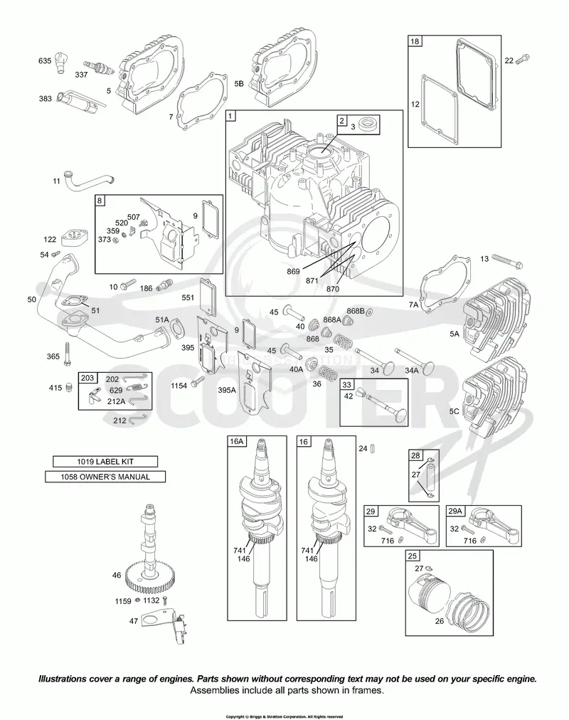 Cam, Crankcase Cover, Crankshaft, Cylinder Head, Pistons, Valves