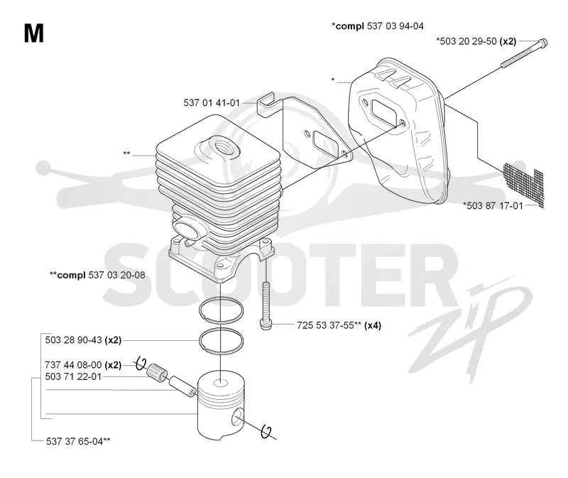 CYLINDER, PISTON & MUFFLER