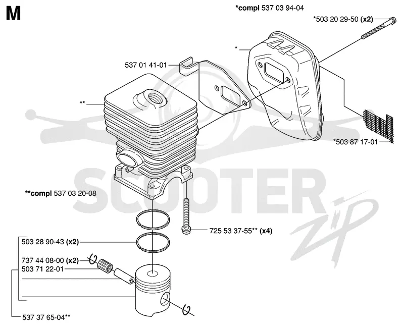 CYLINDER, PISTON & MUFFLER