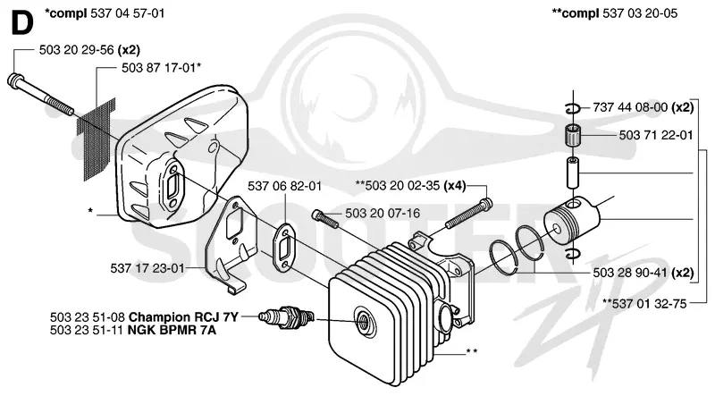 CYLINDER, PISTON & MUFFLER