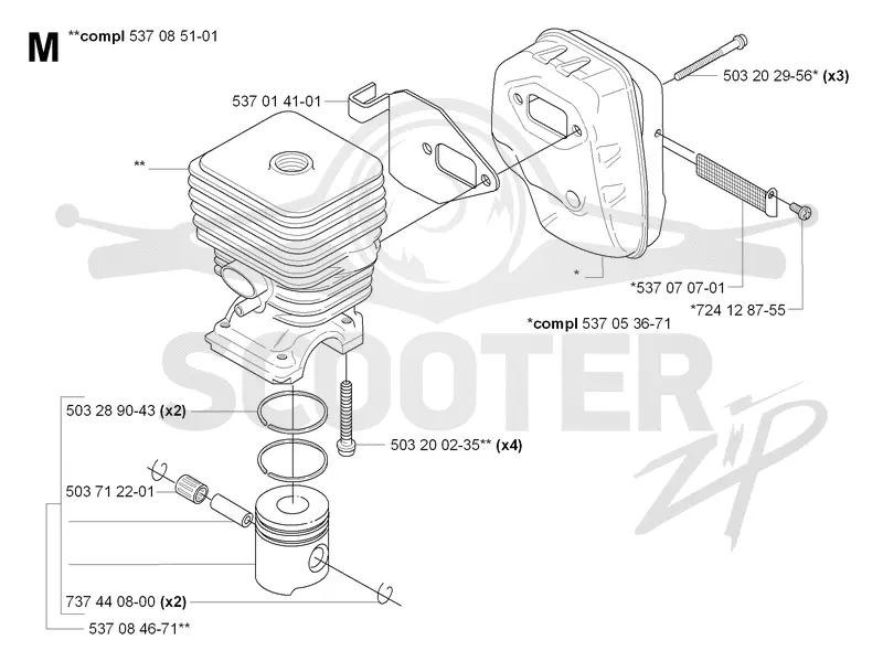 CYLINDER, PISTON & MUFFLER