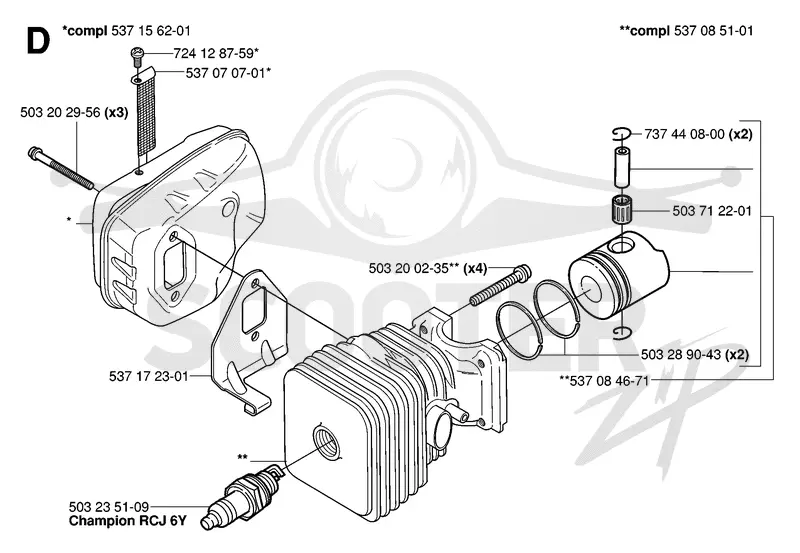 CYLINDER, PISTON & MUFFLER