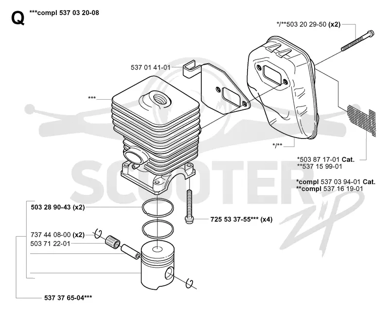 CYLINDER, PISTON & MUFFLER