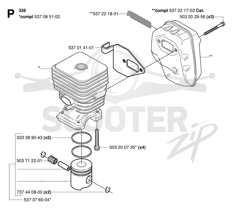 CYLINDER, PISTON & MUFFLER