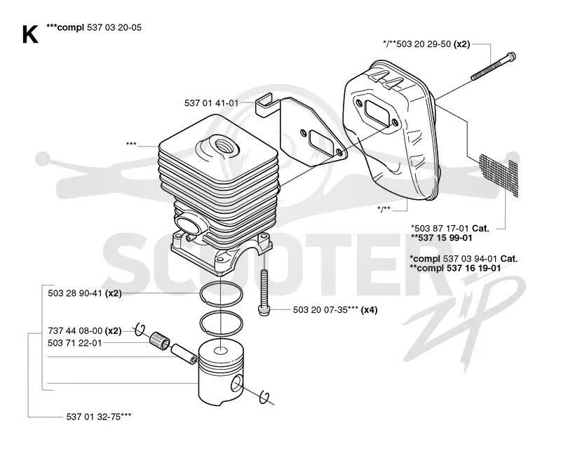 CYLINDER, PISTON & MUFFLER