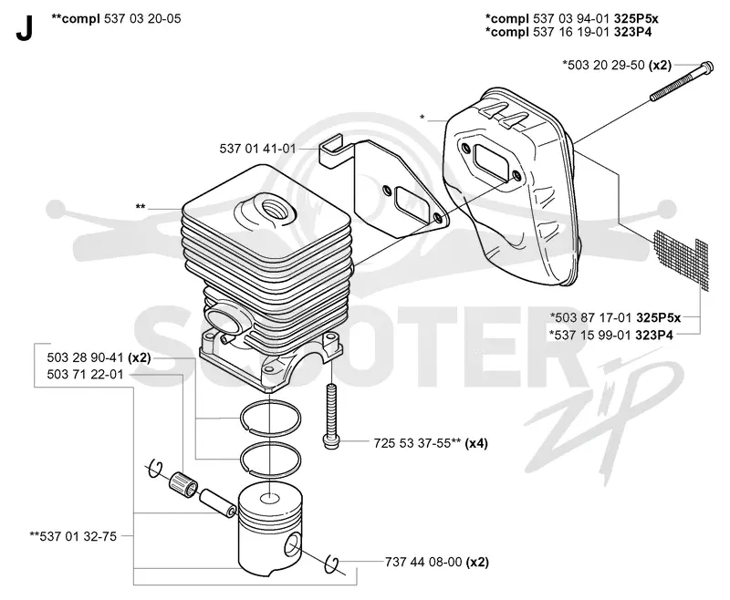 CYLINDER, PISTON & MUFFLER