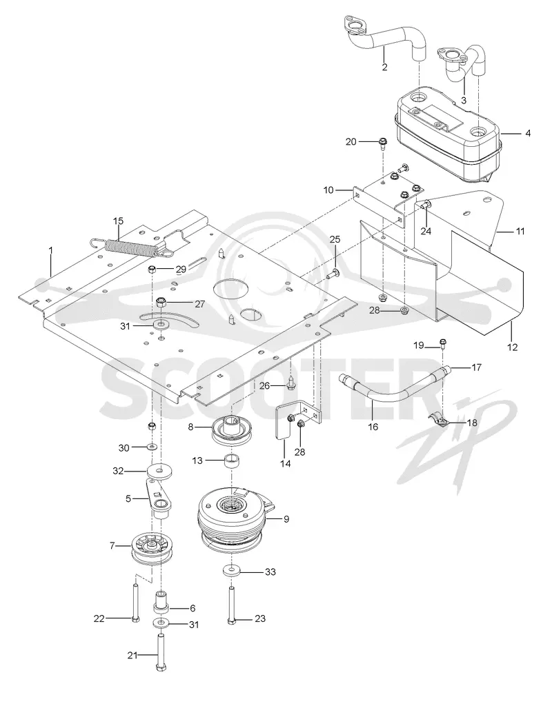 ENGINE MOUNTING, GUARDS & MUFFLER