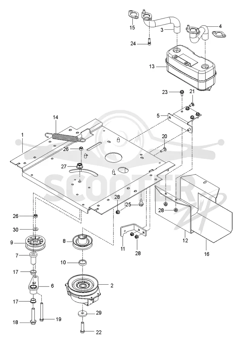 ENGINE MOUNTING, GUARDS & MUFFLER