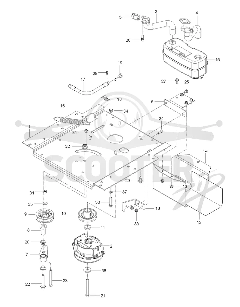 ENGINE MOUNTING, GUARDS & MUFFLER