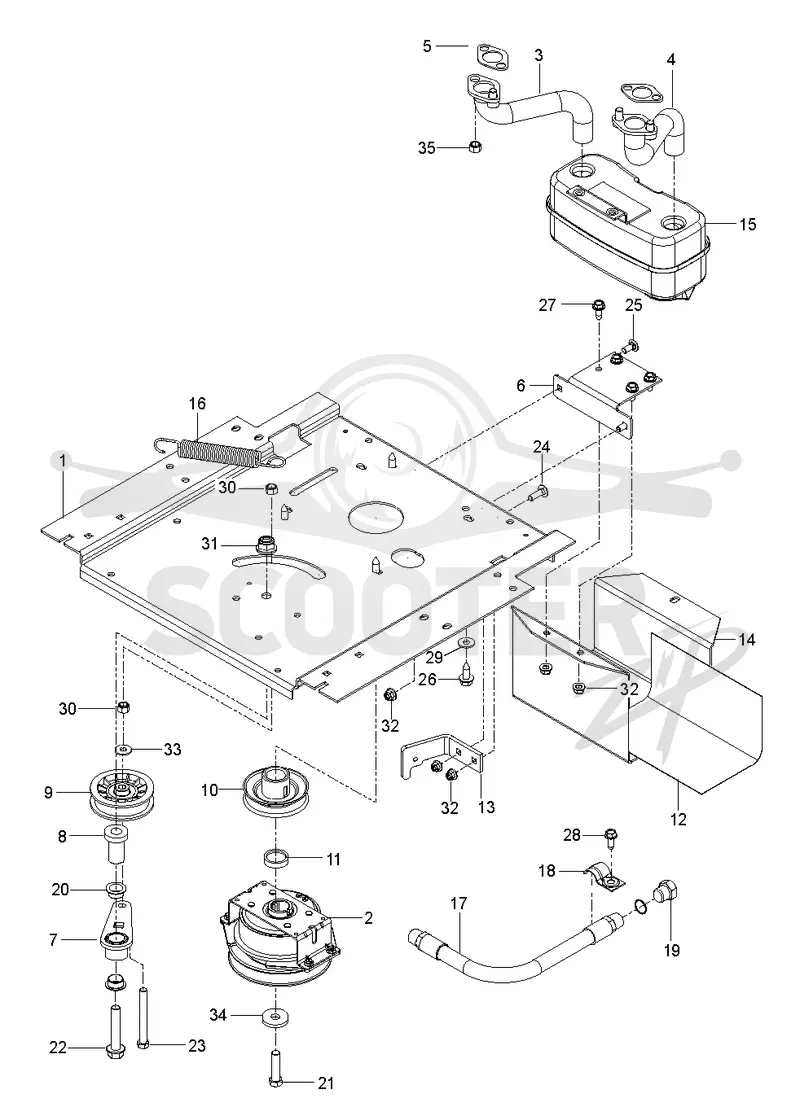 ENGINE MOUNTING, GUARDS & MUFFLER