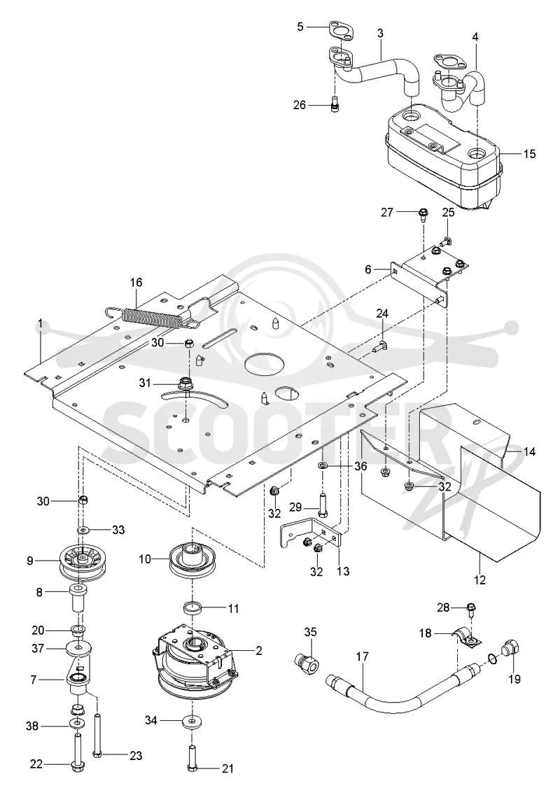 ENGINE MOUNTING, GUARDS & MUFFLER