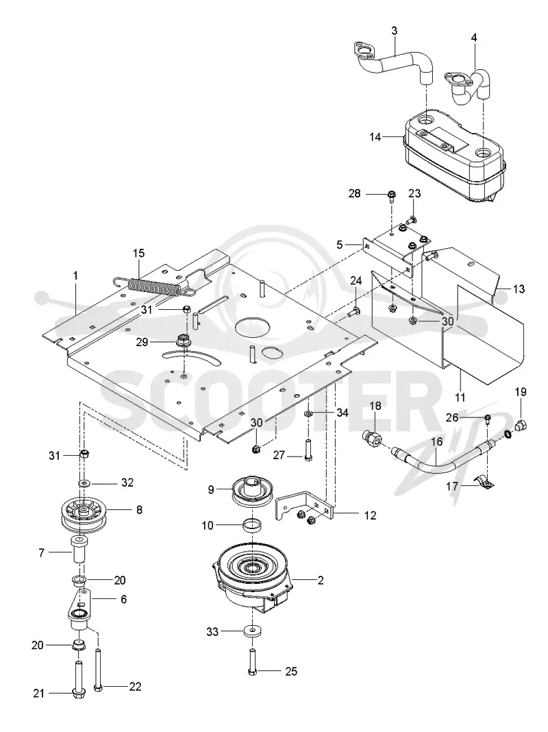 ENGINE MOUNTING, GUARDS & MUFFLER
