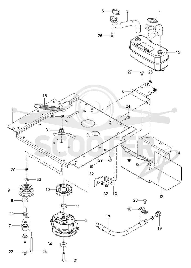 ENGINE MOUNTING, GUARDS & MUFFLER