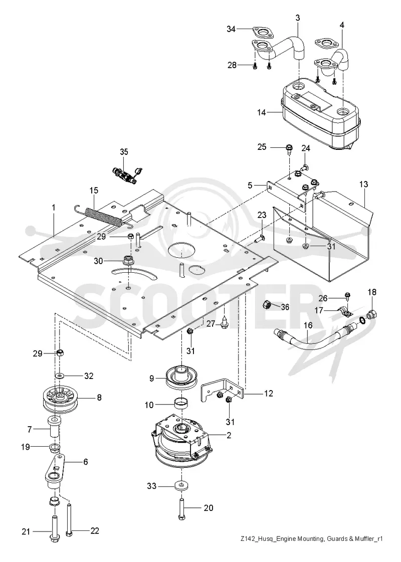 ENGINE MOUNTING, GUARDS & MUFFLER