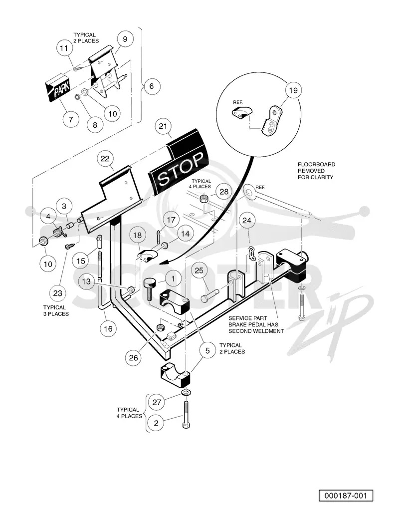 BRAKE PEDAL ASSEMBLY - VEHICLES WITH TWO-WHEEL BRAKES
