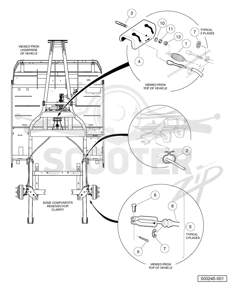 BRAKE CABLE, EQUALIZER, AND EQUALIZER ROD - VEHICLES WITH TWO-WHEEL BRAKES