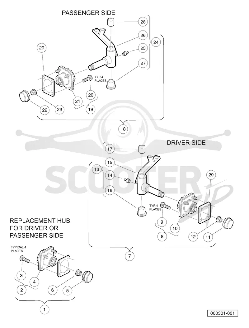 FRONT SPINDLES AND HUBS - EARLIER STYLE