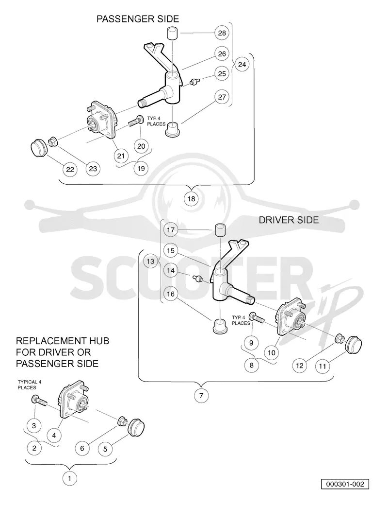 FRONT SPINDLES AND HUBS - LATER STYLE