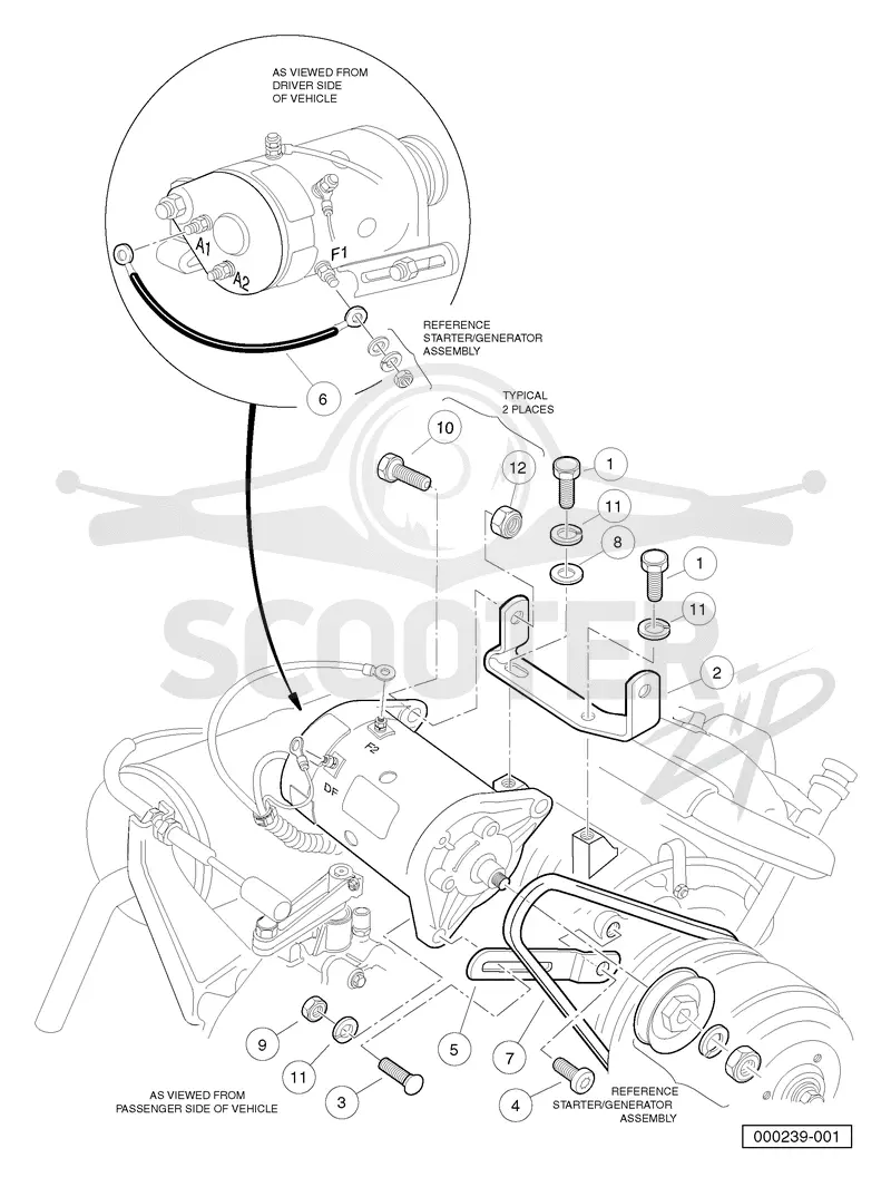 FE350 STARTER/GENERATOR MOUNTING - GASOLINE VEHICLES