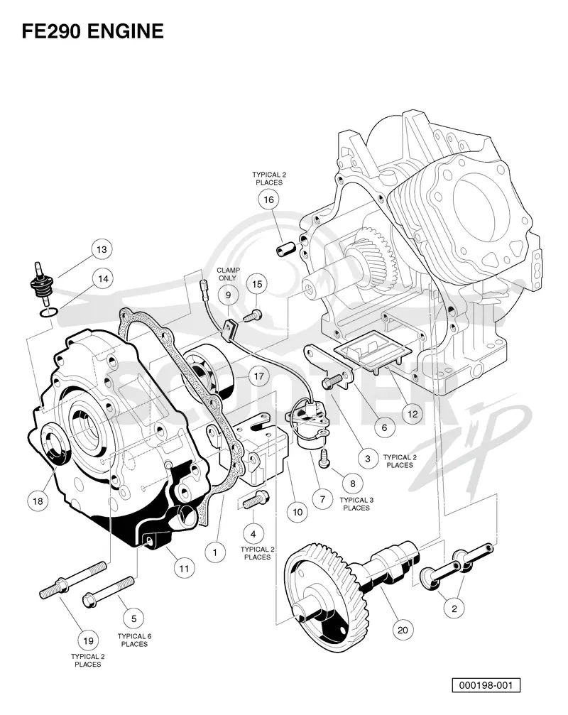 FE290 ENGINE - CRANKCASE, CAMSHAFT, AND OIL SENSOR