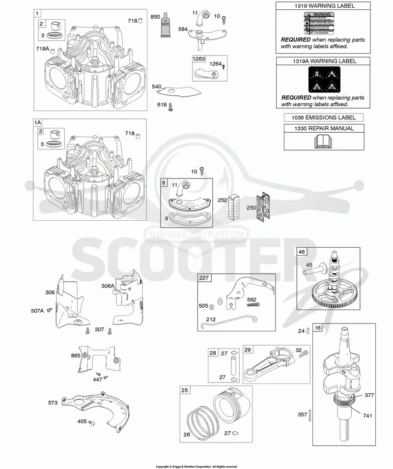 Cylinder, Crankshaft, Camshaft, Air Guides