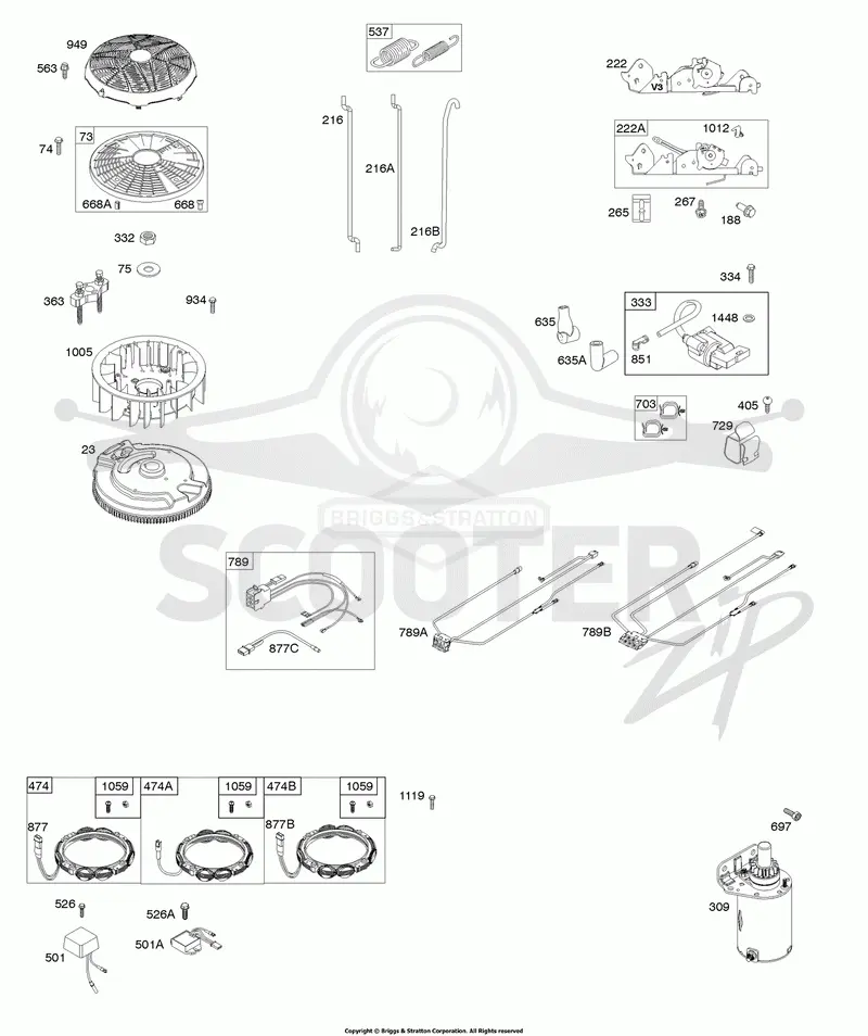 Flywheel, Controls, Wire Harness, Alternator, Starter