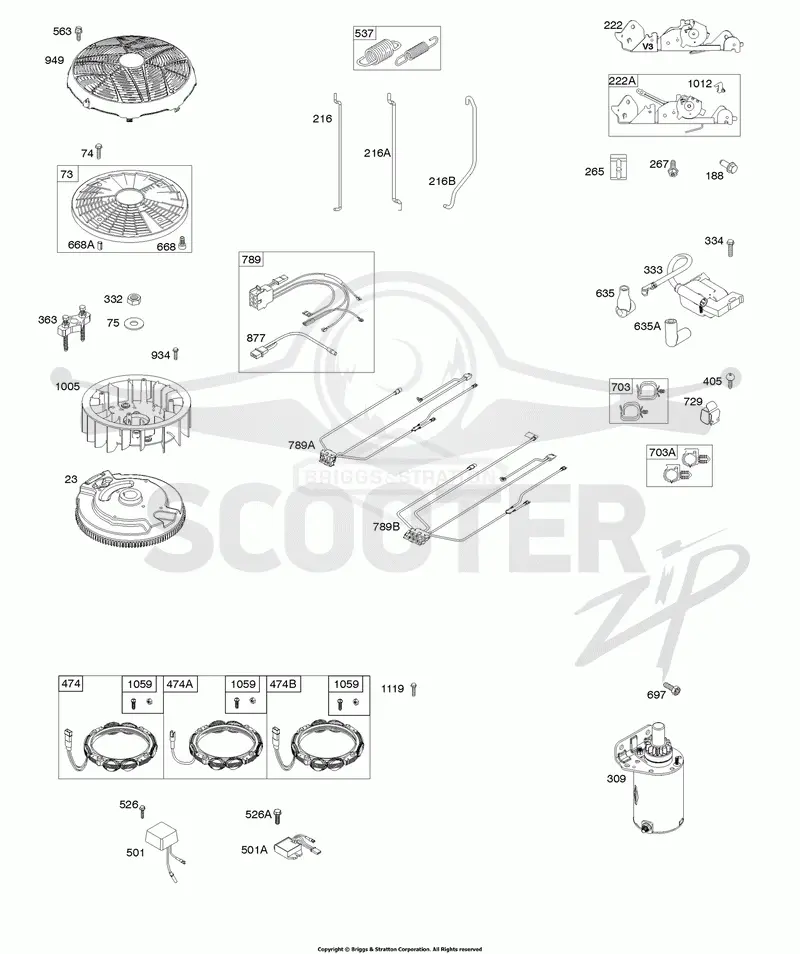 Flywheel, Alternator, Starter, Wire Harness