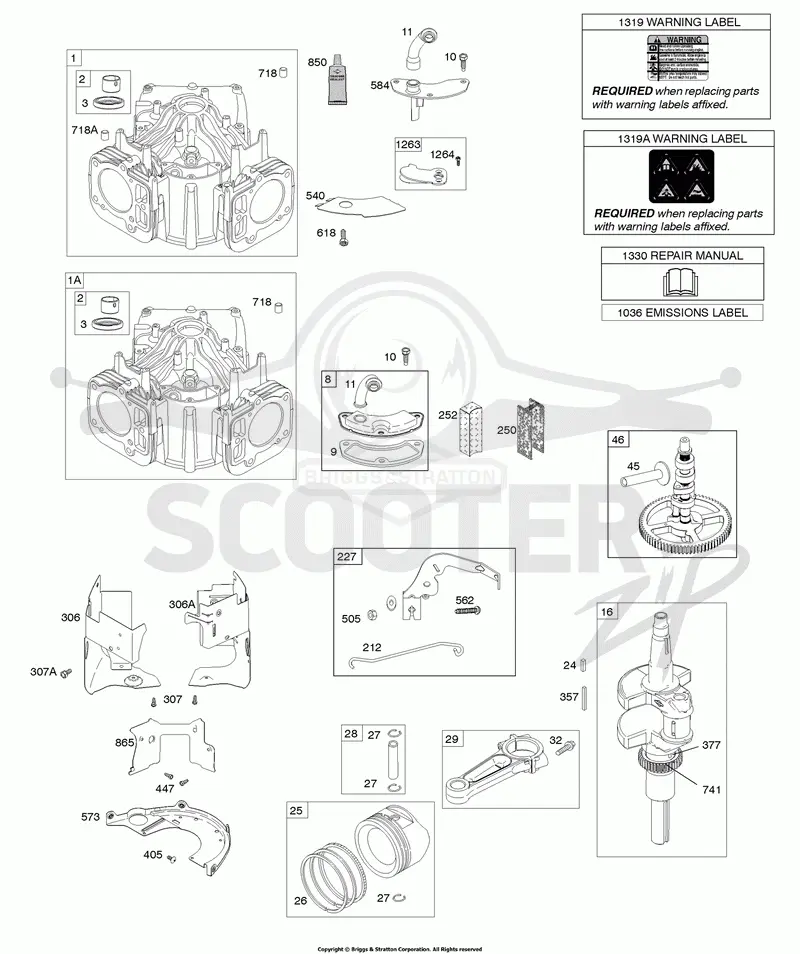 Cylinder, Crankshaft, Camshaft, Air Guides