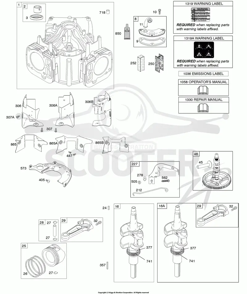 Cylinder, Crankshaft, Camshaft, Air Guides, Pistons, Rings, Connecting Rod