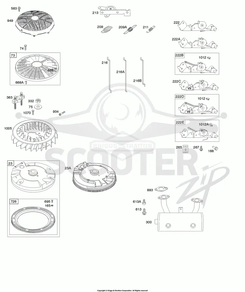 Controls, Exhaust System, Governor Spring, Flywheel