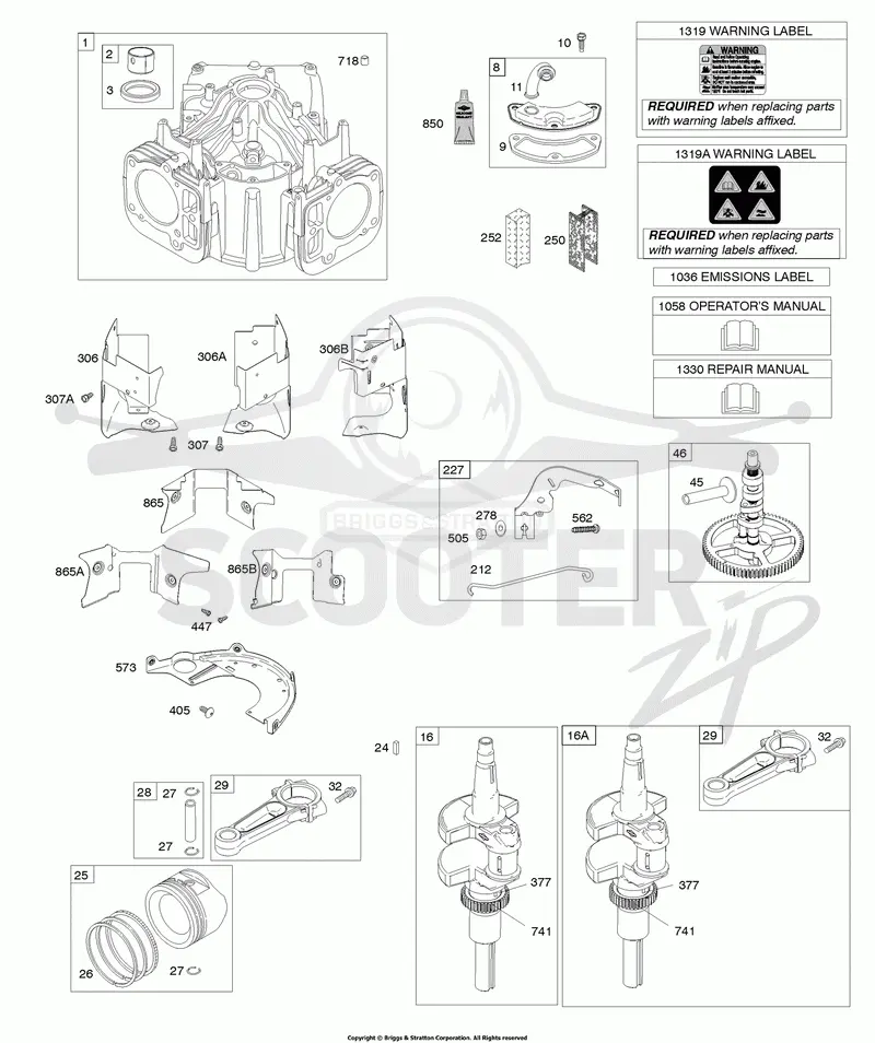 Cylinder, Crankshaft, Camshaft, Air Guides, Piston, Rings, Connecting Rod