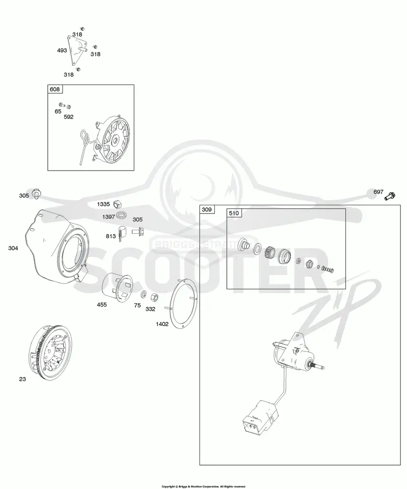 Blower Housing/Shrouds, Electric Starter, Flywheel, Rewind Starter