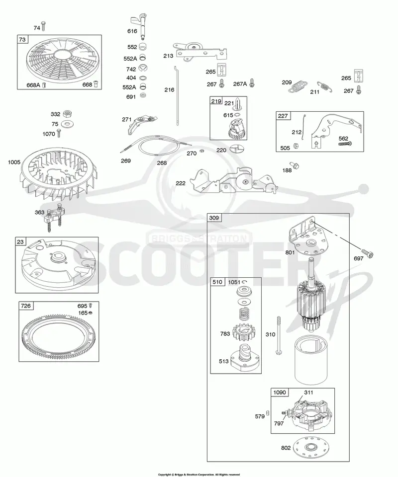 Controls, Electric Starter, Flywheel, Governor Spring