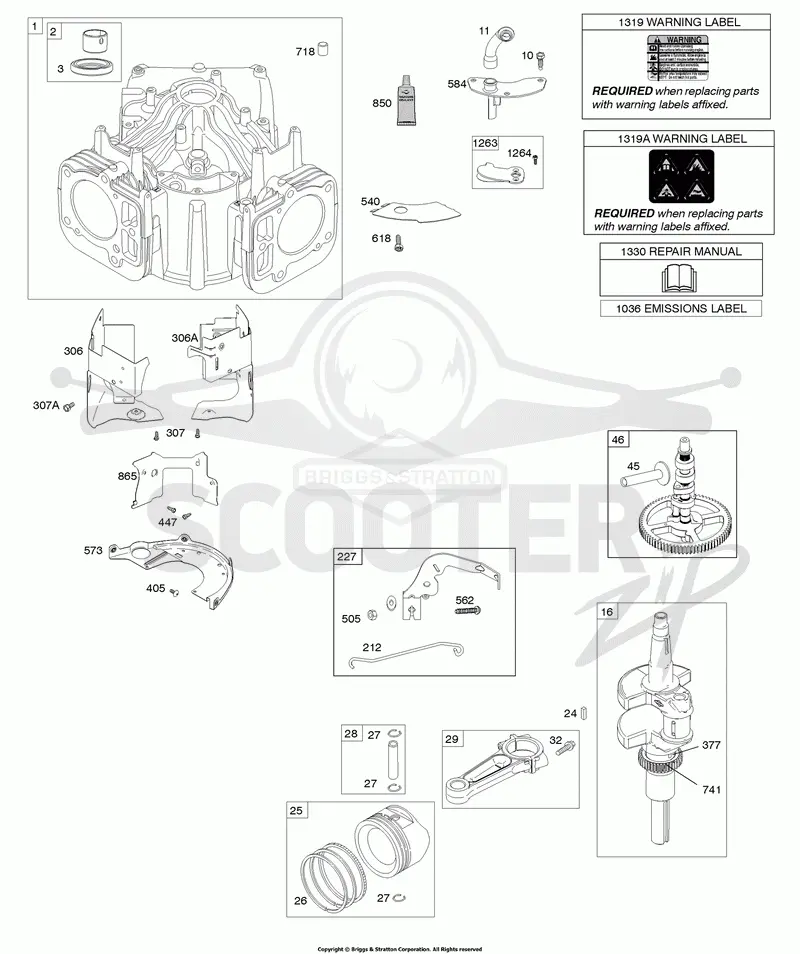 Cylinder, Crankshaft, Camshaft, Air Guides