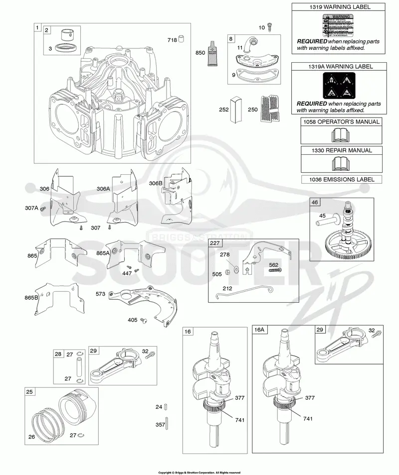 Cylinder, Crankshaft, Camshaft, Air Guides, Piston, Rings, Connecting Rod