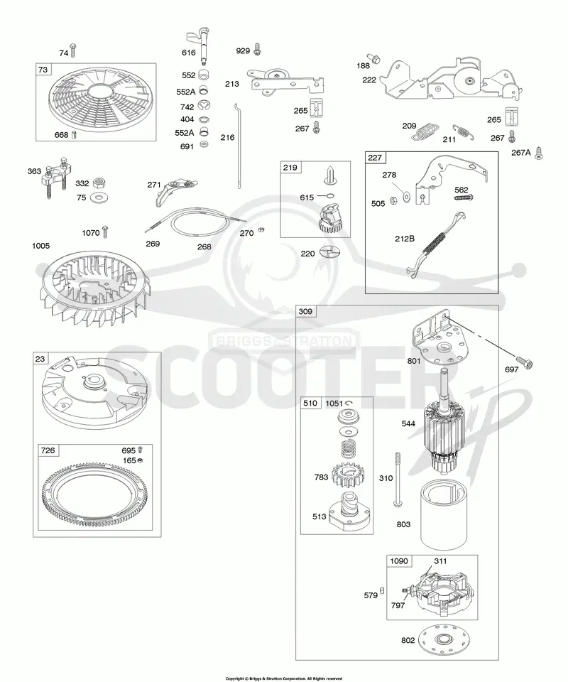 Controls, Electric Starter, Flywheel, Governor Spring