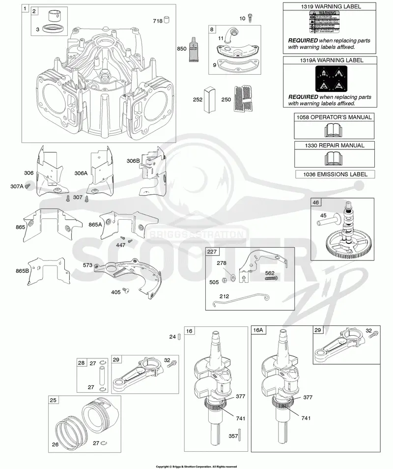 Cylinder, Crankshaft, Camshaft, Air Guides, Pistons, Rings, Connecting Rod