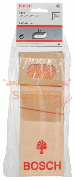 Мешок пылесборный бумажный 3шт. для машины шлифовальной вибрационной BOSCH GSS 230 AE (Тип 0601292703), 2605411113