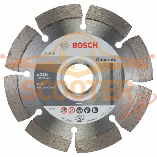 Алмазный отрезной круг BOSCH Standard for Concrete (115x22,23x1,6x10) 10шт., 2608603239