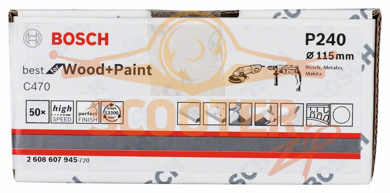 Шлифовальный лист BOSCH C470, Best for Wood+Paint, без отв. (115мм, К240), 50 шт., 2608607945