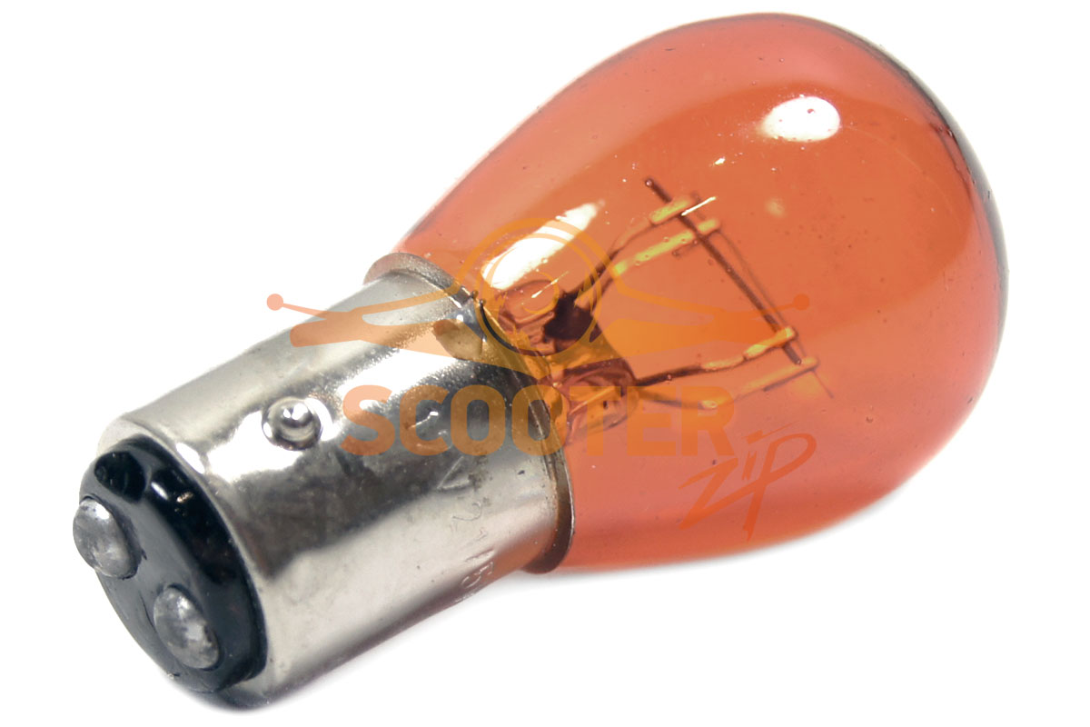 Лампа стоп сигнала S25 12V 21/5W цоколь 2 контакта Желтая, 314-4503