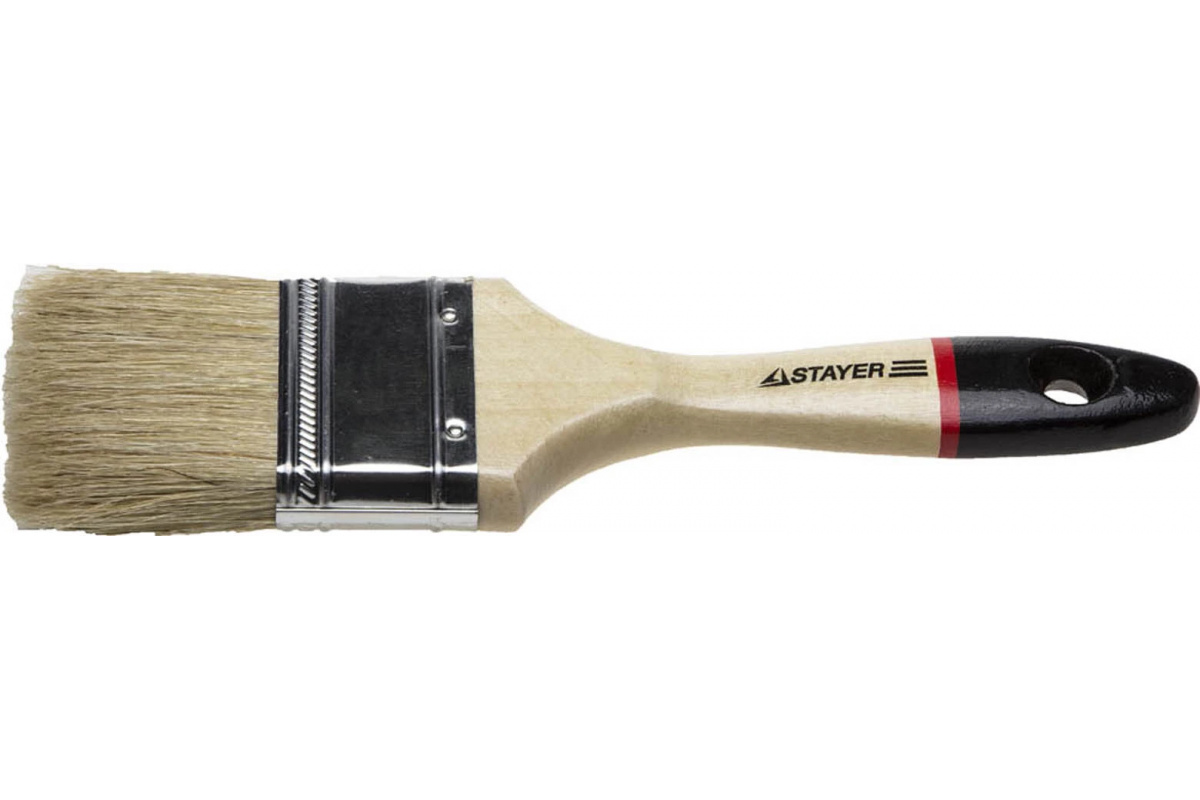 Кисть плоская UNIVERSAL-EURO, деревянная ручка, щетина натуральная светлая, 2,5, 63 мм, STAYER, 987-00039