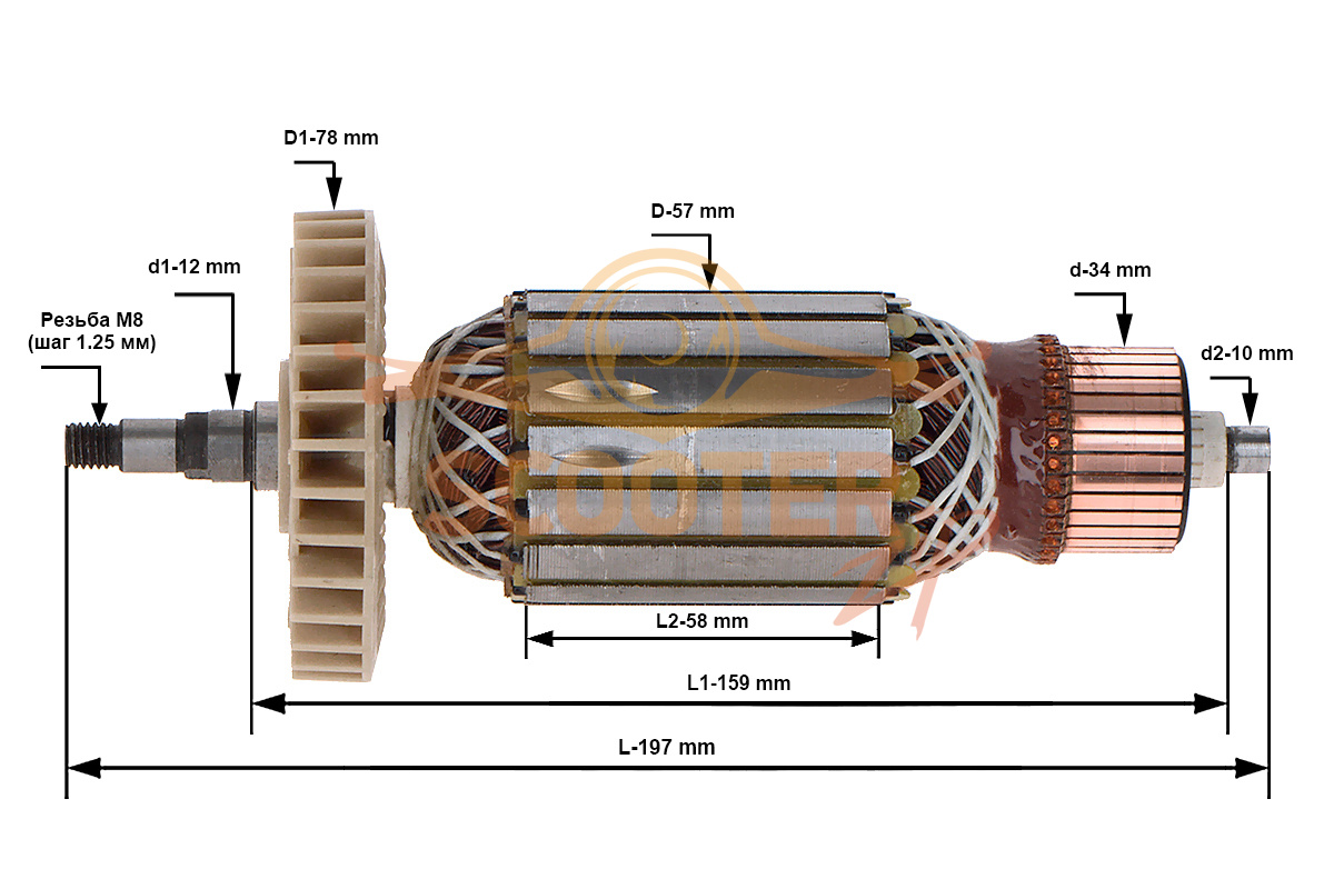 Ротор (Якорь) для болгарки (УШМ) REBIR LSM-230_2100, LSM-230/2100-31