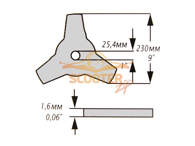 Нож для жесткой травы 3/230/25,4 (тип А) для триммера электрического PATRIOT ET 1200 (20071400), C5100