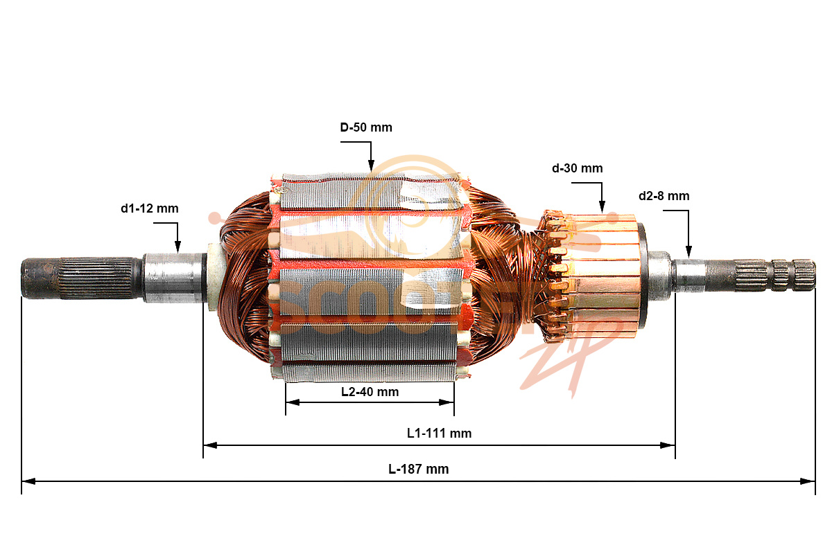 Ротор (якорь) для измельчителя CHAMPION SH251 (L-187 мм, D-50 мм), 8013-620004