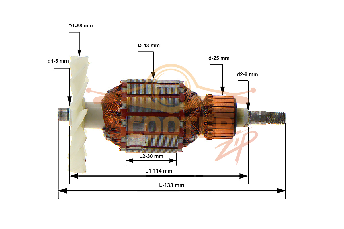 Ротор (Якорь) φ72×φ43.1 (L-133 мм, D-43 мм), 013533022