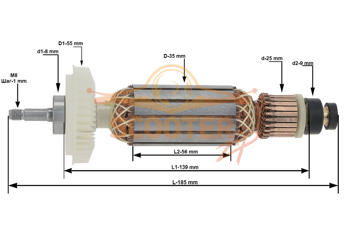 Ротор (Якорь) для машины шлифовальной по бетону BOSCH GBR 15 CA (Тип 3601G76001), 3607031750