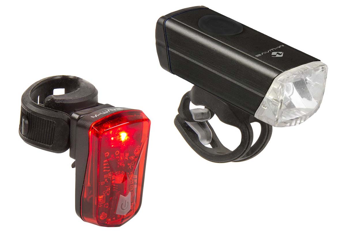 Комплект фары с фонарем, Li-Ion АКБ, 1 диод 1W 95люмен, 3 режима + 1 диод 0,5W, 2 режима, красный ATLAS 20 USB M-WAVE, 5-221092