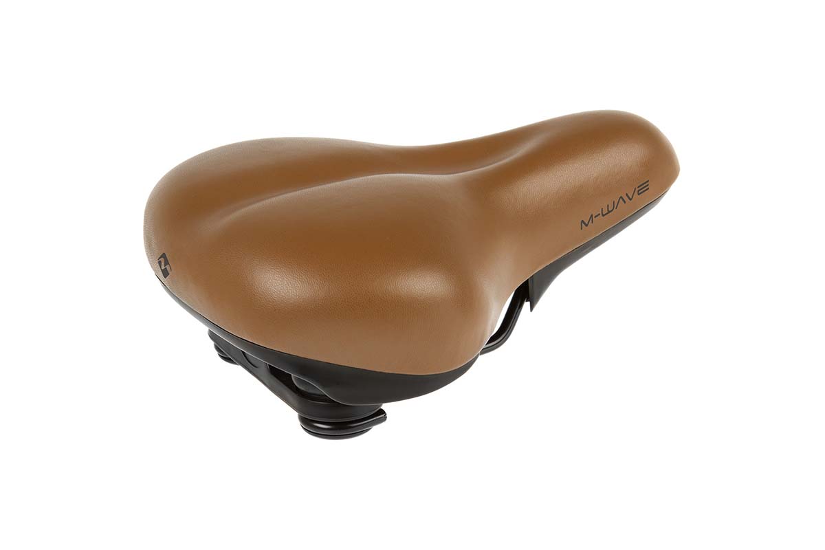 Седло велосипедное, комфорт 265х200мм эластомер, анатомическое, специальный наполнитель с  пружинами, с боковой защитой, коричневое M-WAVE ELAST-CITY, 5-251022